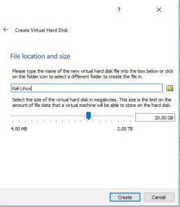 How to Build a Hacking Lab with VirtualBox-set kali linux virtual hard disk space