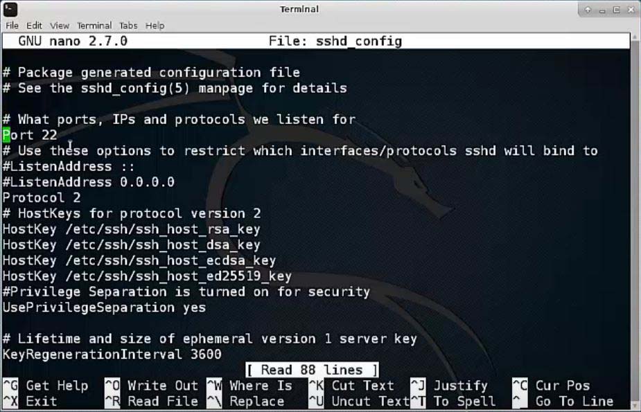 How to Setup SSH Server on Kali Linux - editing sshd_config file