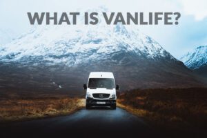 van parked near the mountains living the vanlife