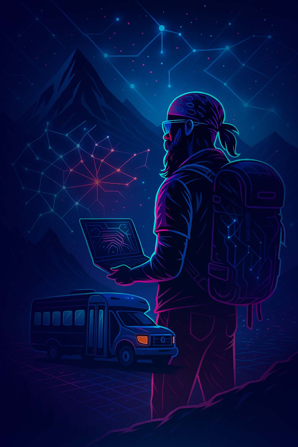 the digital nomad guy-cyberpunk image-faded