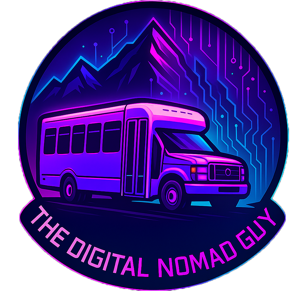 the digital nomad guy logo-neon